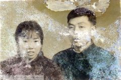 手工绘制再现破损严重老结婚照片修复